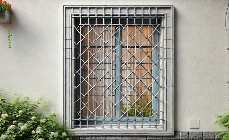 ガラスに柵がかかっている画像