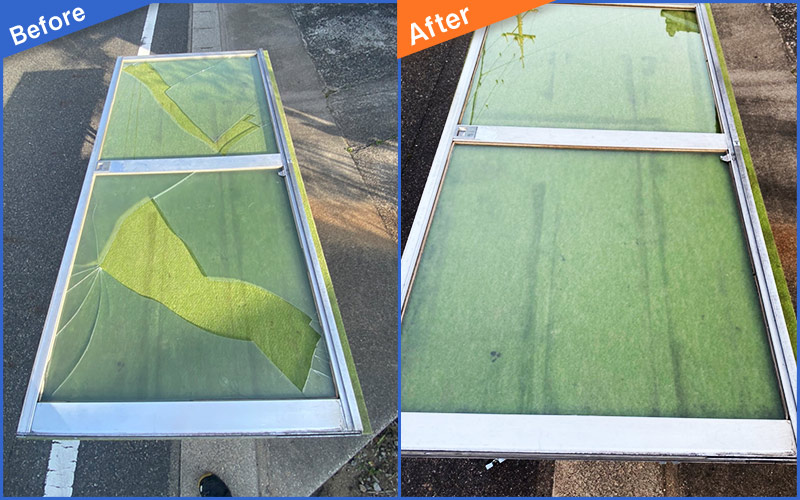割れて外れたガラス窓のBefore&After画像