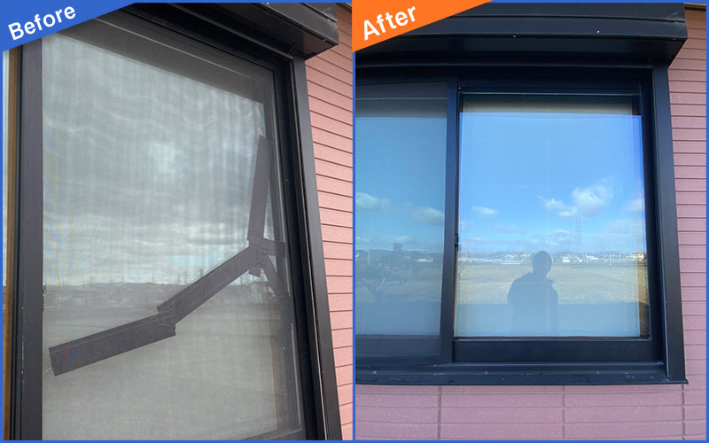 ピンクの外壁の窓ガラスのBefore&After画像