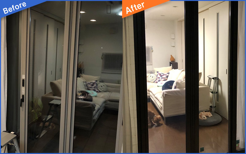 夜に割れたガラス窓のBefore&After画像