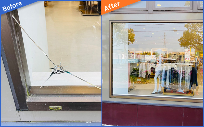 ガラスのショーケースのBefore&After画像