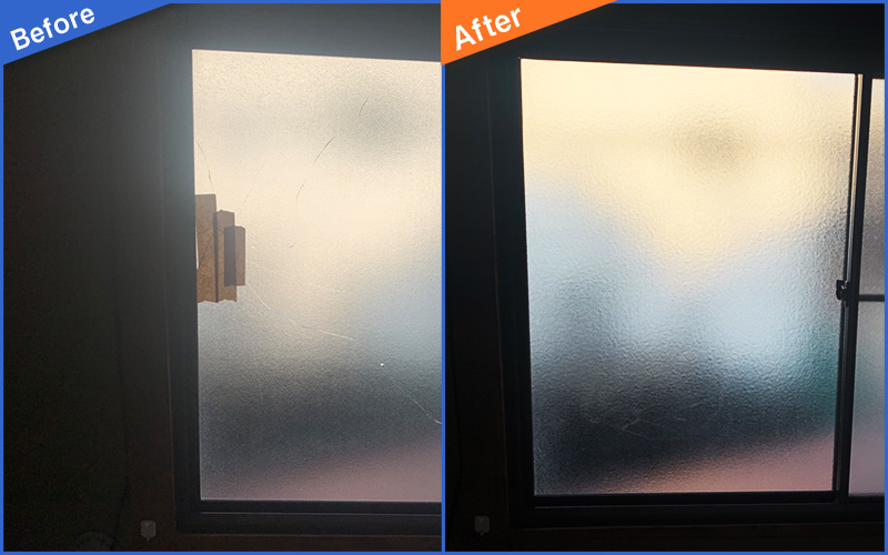 ガラスが夜に割れてしまったときのBefore&After画像