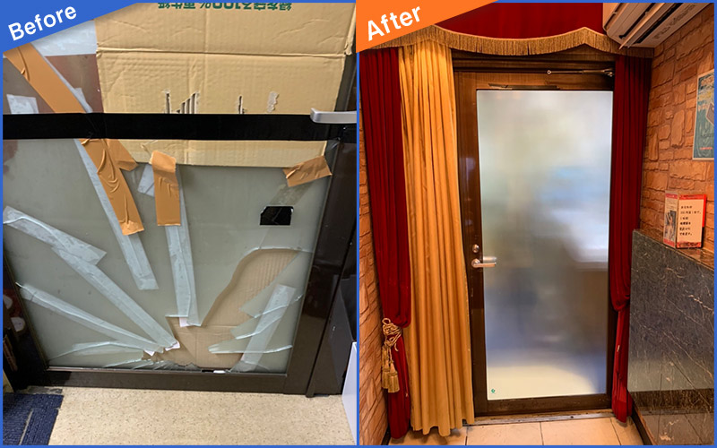 割れた窓ガラスを交換したBefore&After画像