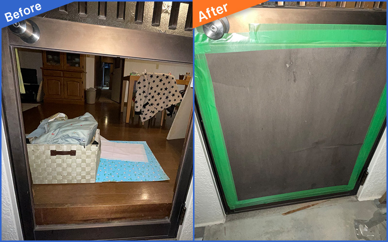 ガラスが割れてなくなった窓のBefore&After画像