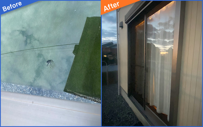 穴が空いた窓ガラスのBefore&After画像