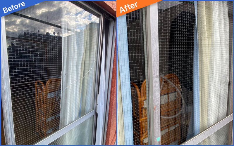 窓ガラスにひびが入っている画像のBefore&After画像