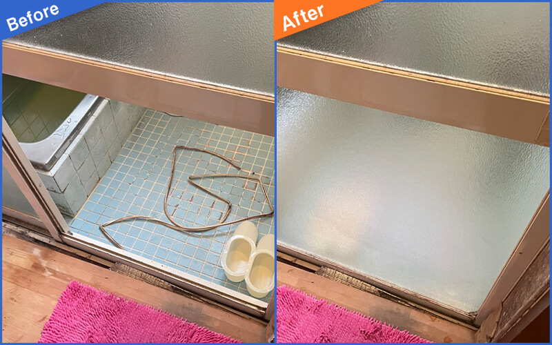 風呂場のドアガラス画像のBefore&After画像