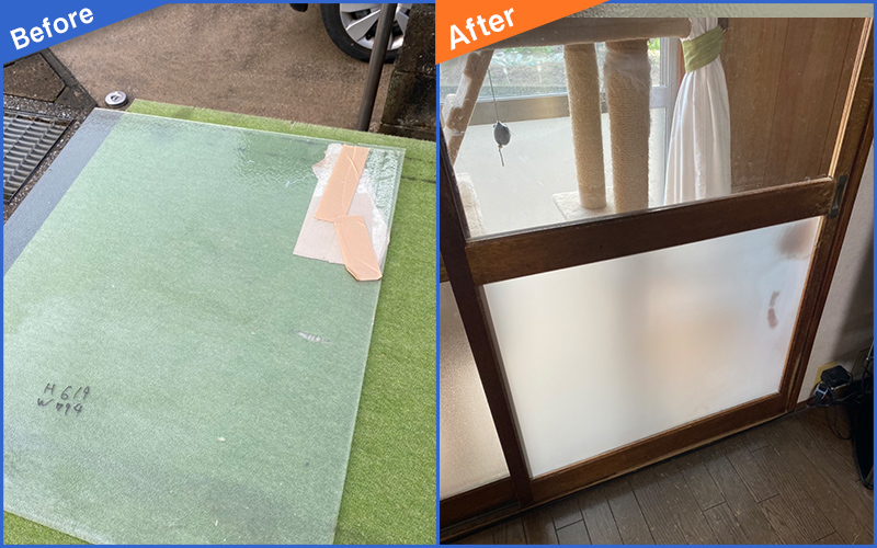 ガラスの端部分が割れている画像のBefore&After画像