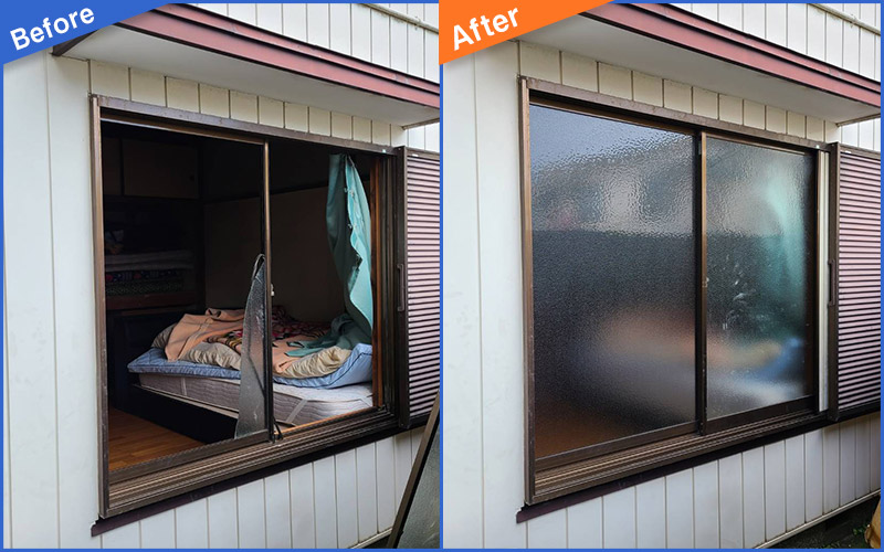 白い壁のすりガラス窓のBefore&After画像