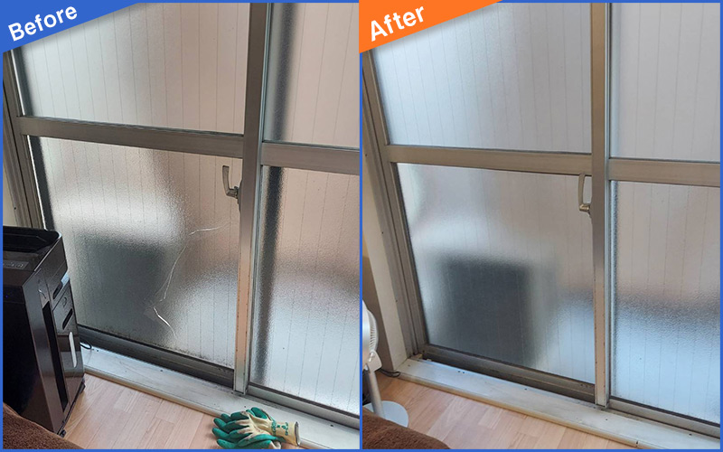 ベランダに続く大きなガラス扉のBefore&After画像