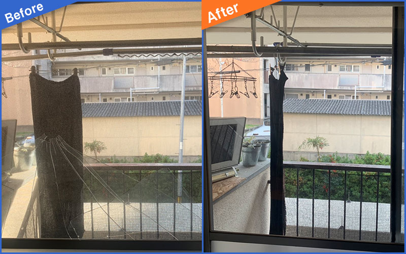 ベランダに続くガラスのBefore&After画像