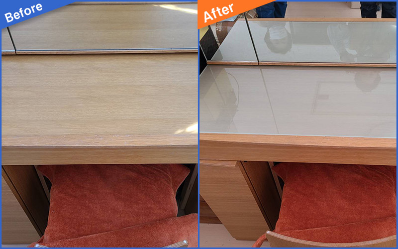 机の上のガラス板のBefore&After画像