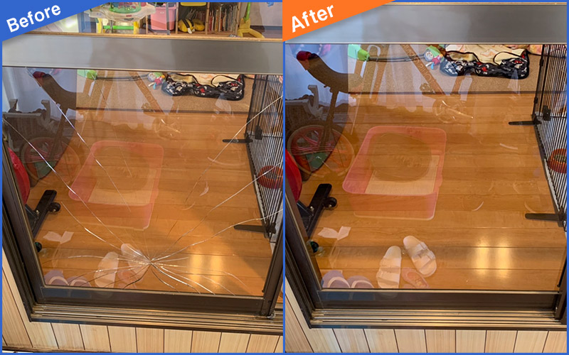外からみたガラスが割れた窓のBefore&After画像