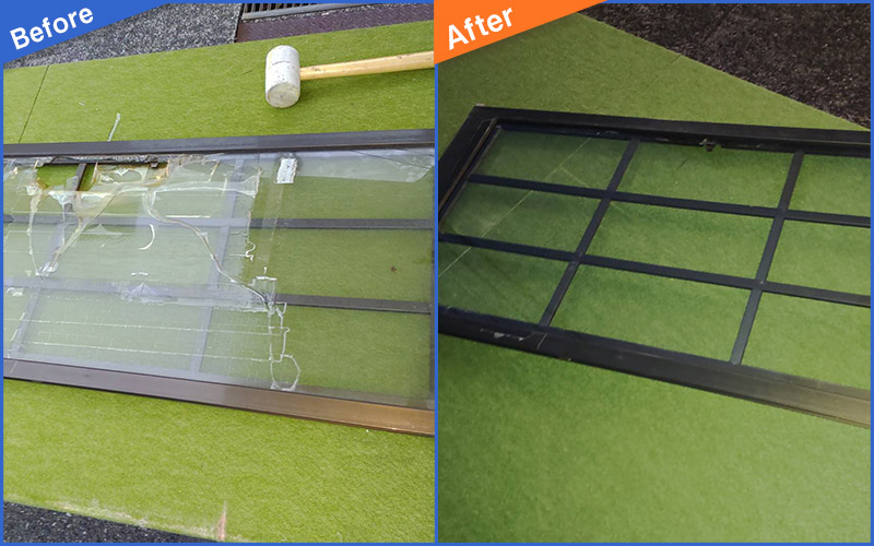 枠が付いたガラスのBefore&After画像