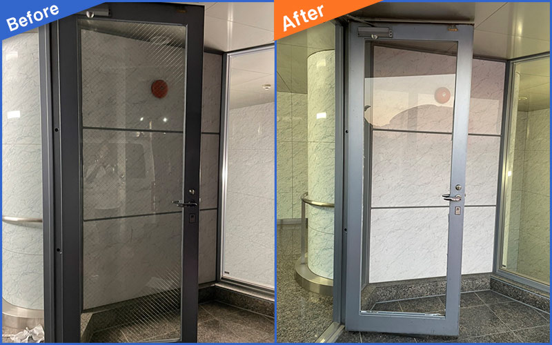 アパート内玄関ガラスのBefore&After画像