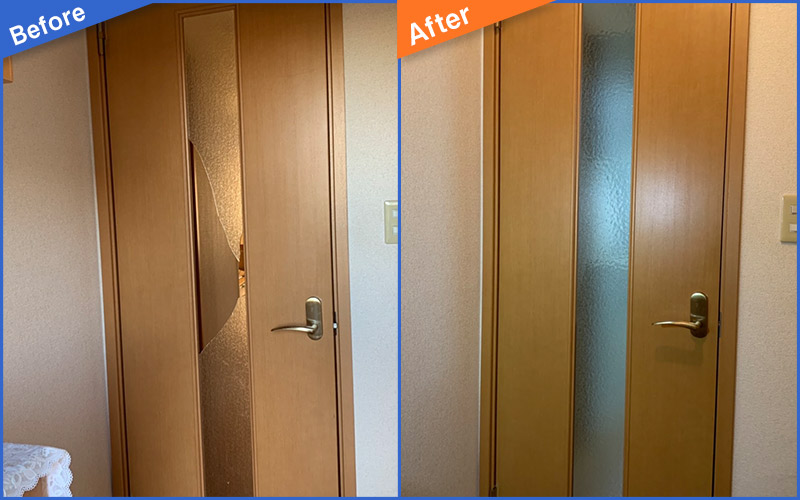 ガラスが割れた内扉のBefore&After画像