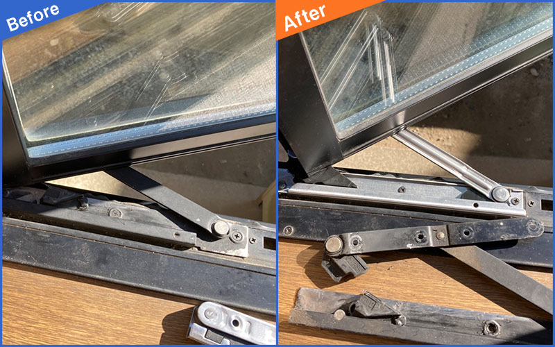 黒い枠のベランダへ続くガラス扉のBefore&After画像