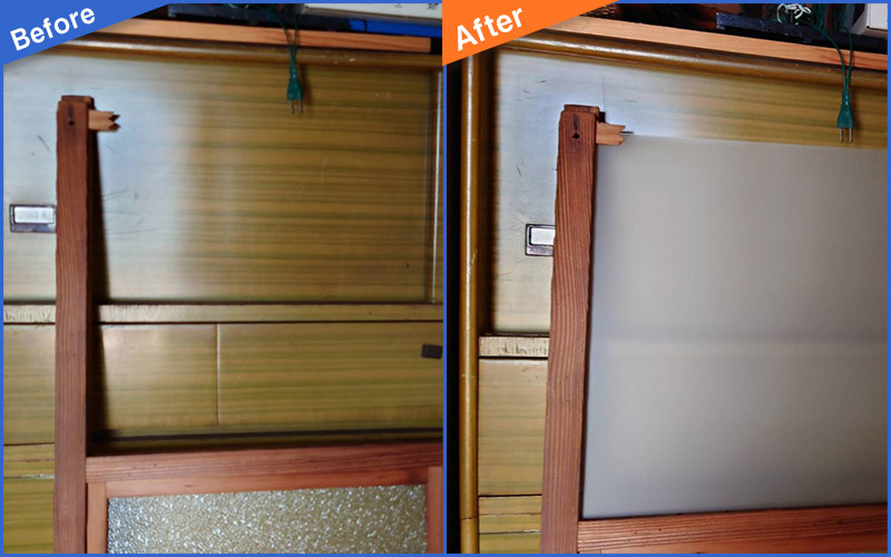 タンスにかけた障子内扉ガラスのBefore&After画像