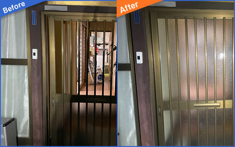 割れた玄関扉ガラスのBefore&After画像