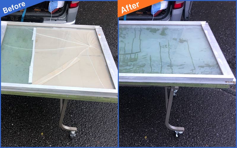 白枠のヒビが入ったガラスのBefore&After画像