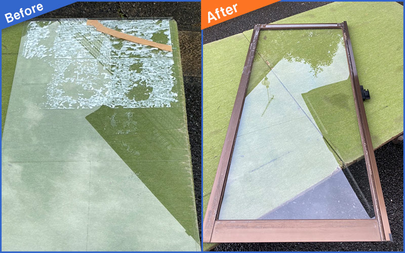 粉々に割れたガラス窓のBefore&After画像
