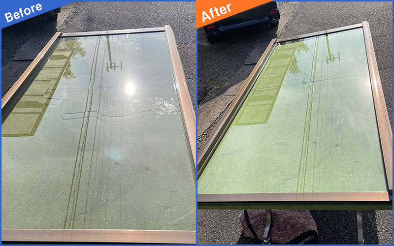 大きくヒビが入ったガラス窓のBefore&After画像
