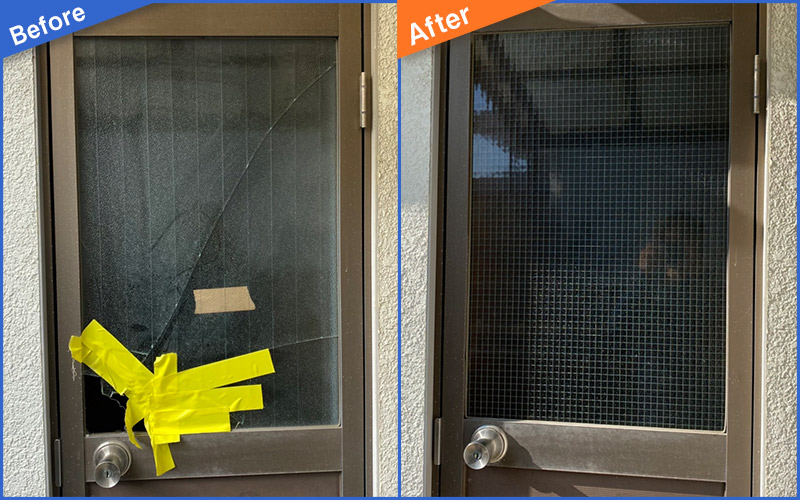 割れた勝手口のガラス扉のBefore&After画像
