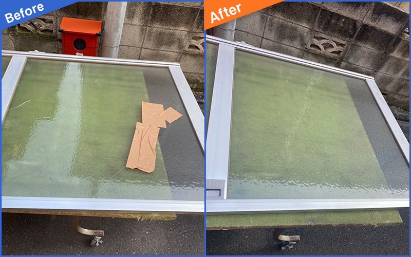 白枠の割れたガラスのBefore&After画像