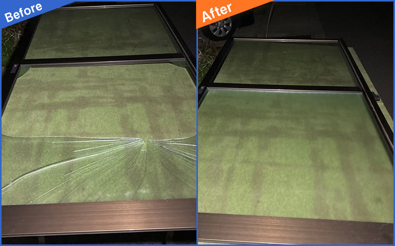 銅枠の割れたガラス窓のBefore&After画像