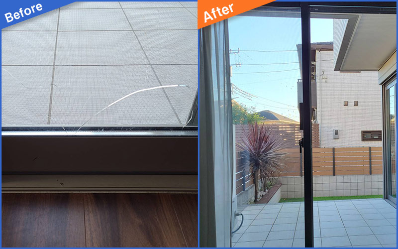 ベランダに出るためのガラス窓のBefore&After画像