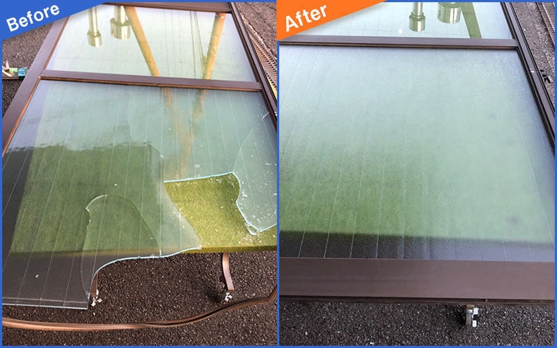 ヒビが入り欠けてしまったガラス窓のBefore&After画像
