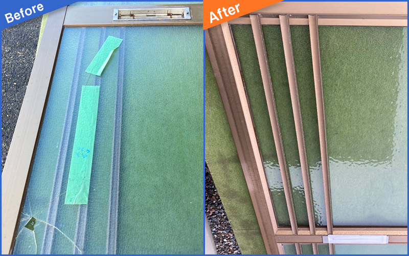 ヒビが入り割れてしまった玄関ガラスのBefore&After画像