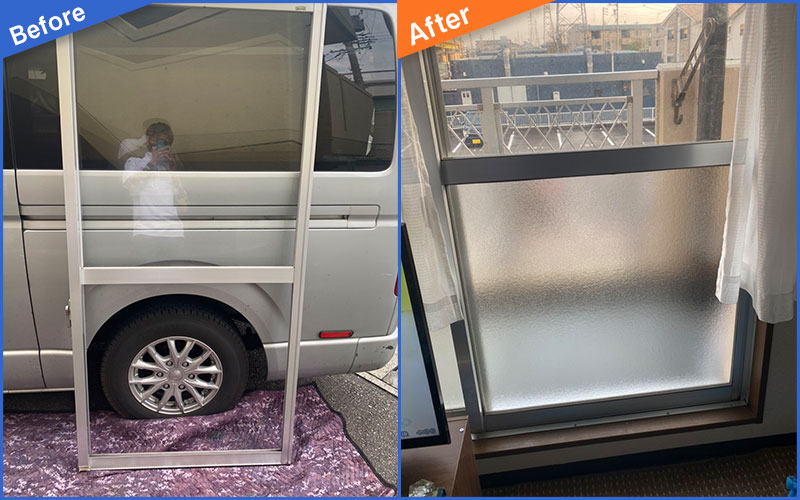 ガラスが抜けてし待った窓ガラスのBefore&After画像