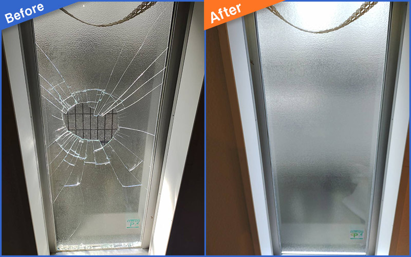 放射状に割れたガラス扉のBefore&After画像