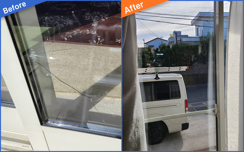 リビングにある大きなガラス窓のBefore&After画像