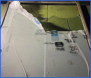 ガラスが割れて網がやぶれた画像