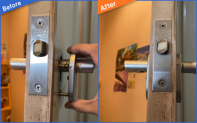 木製のトイレドアの鍵のBefore&After画像