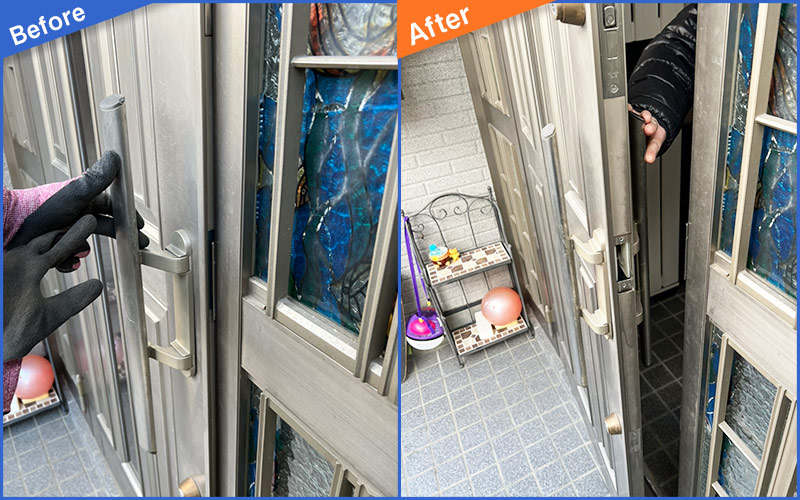 ステンドグラスのが付いた玄関ドアのBefore&After画像