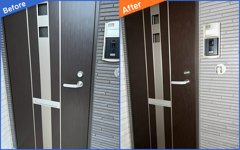 木製玄関ドアの鍵のBefore&After画像