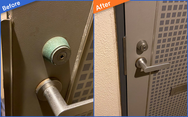 玄関の鍵穴を変更したBefore&After画像