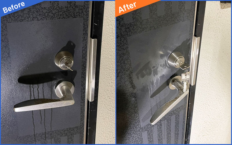 鍵が刺さった玄関ドアのBefore&After画像
