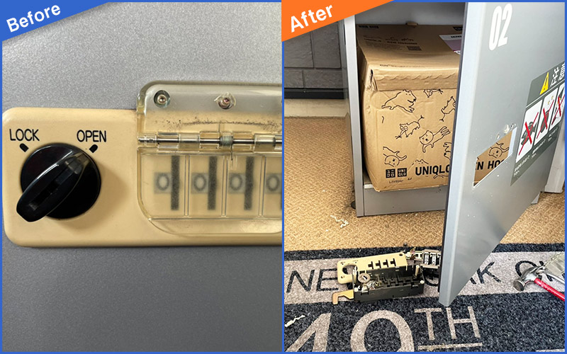 宅配ボックスの色褪せた暗証番号ロックキーのBefore&After画像