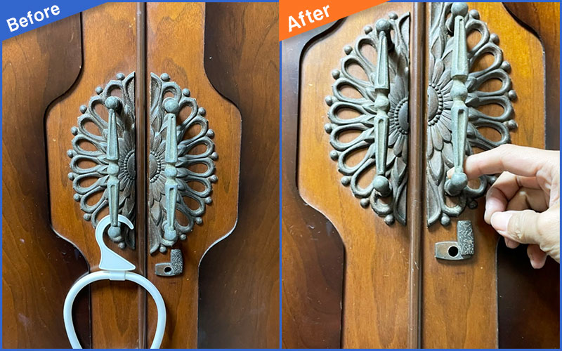 花の模様の取っ手が付いた箪笥の扉のBefore&After画像