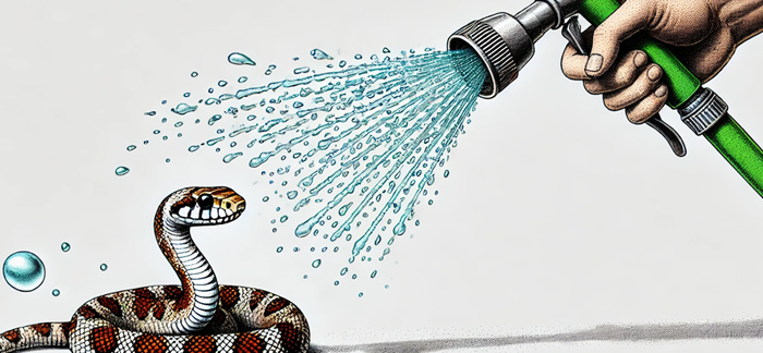 蛇に水をかけている画像